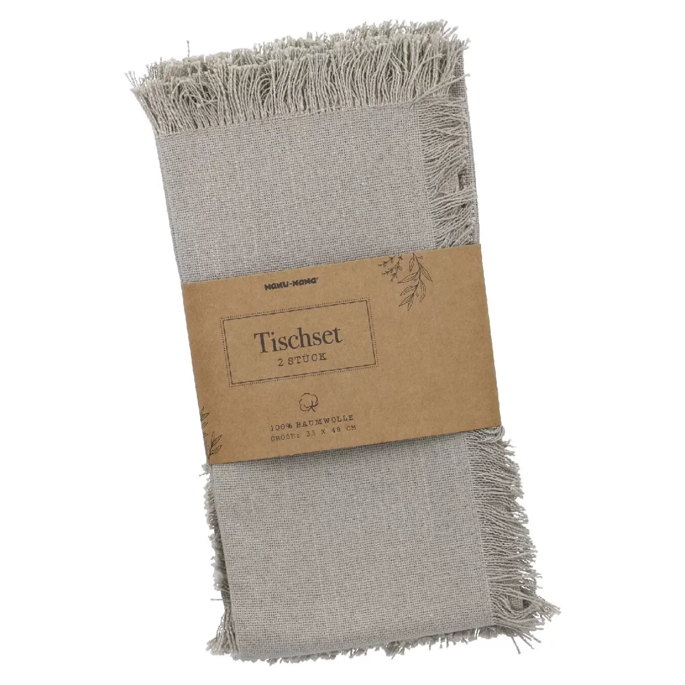 Küche>NANU-NANA 2er Set Platzset Fransen, Taupe, 33 X 48 Cm