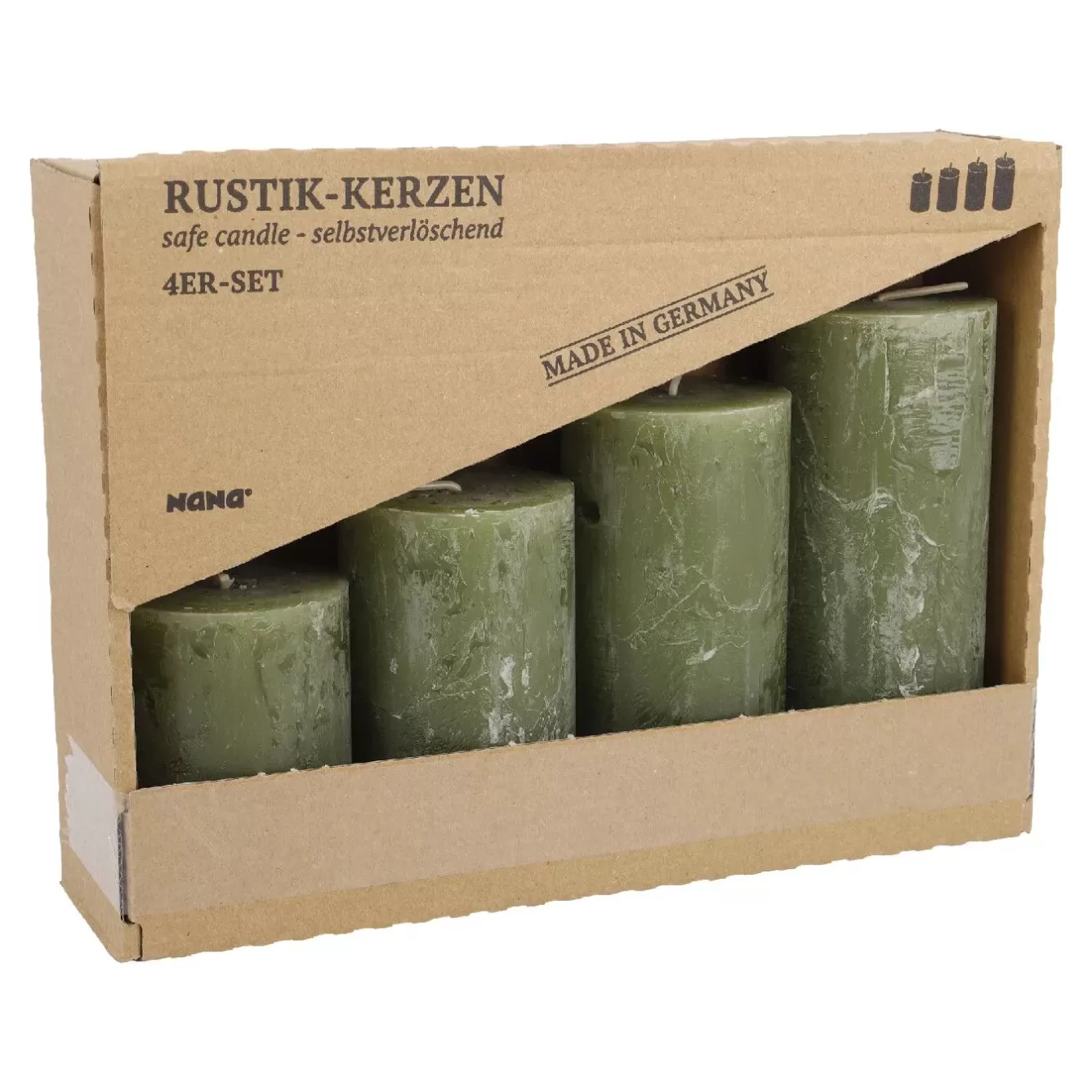 Kerzen & Kerzenständer | Weihnachtskerzen>NANU-NANA 4er Set Kerze Rustik, Gestuft, Olivgrün