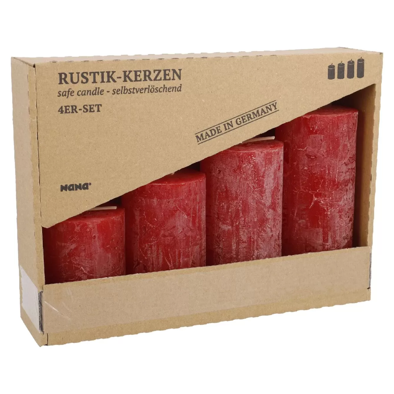 Kerzen & Kerzenständer | Weihnachtskerzen>NANU-NANA 4er Set Kerze Rustik, Gestuft, Rot