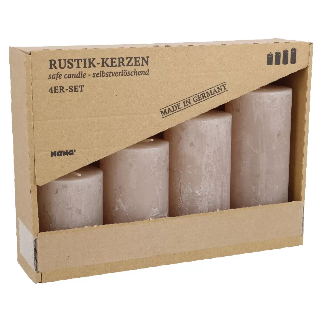 Kerzen & Kerzenständer | Weihnachtskerzen>NANU-NANA 4er Set Kerze Rustik, Gestuft, Sand