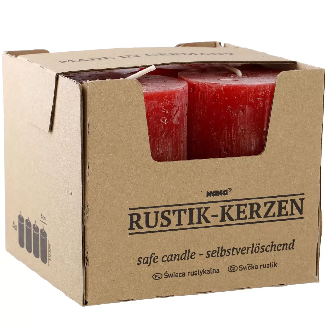 Weihnachtskerzen | Adventskränze & Zubehör>NANU-NANA 4er Set Kerze Rustik, Rot, 6 X 10 Cm