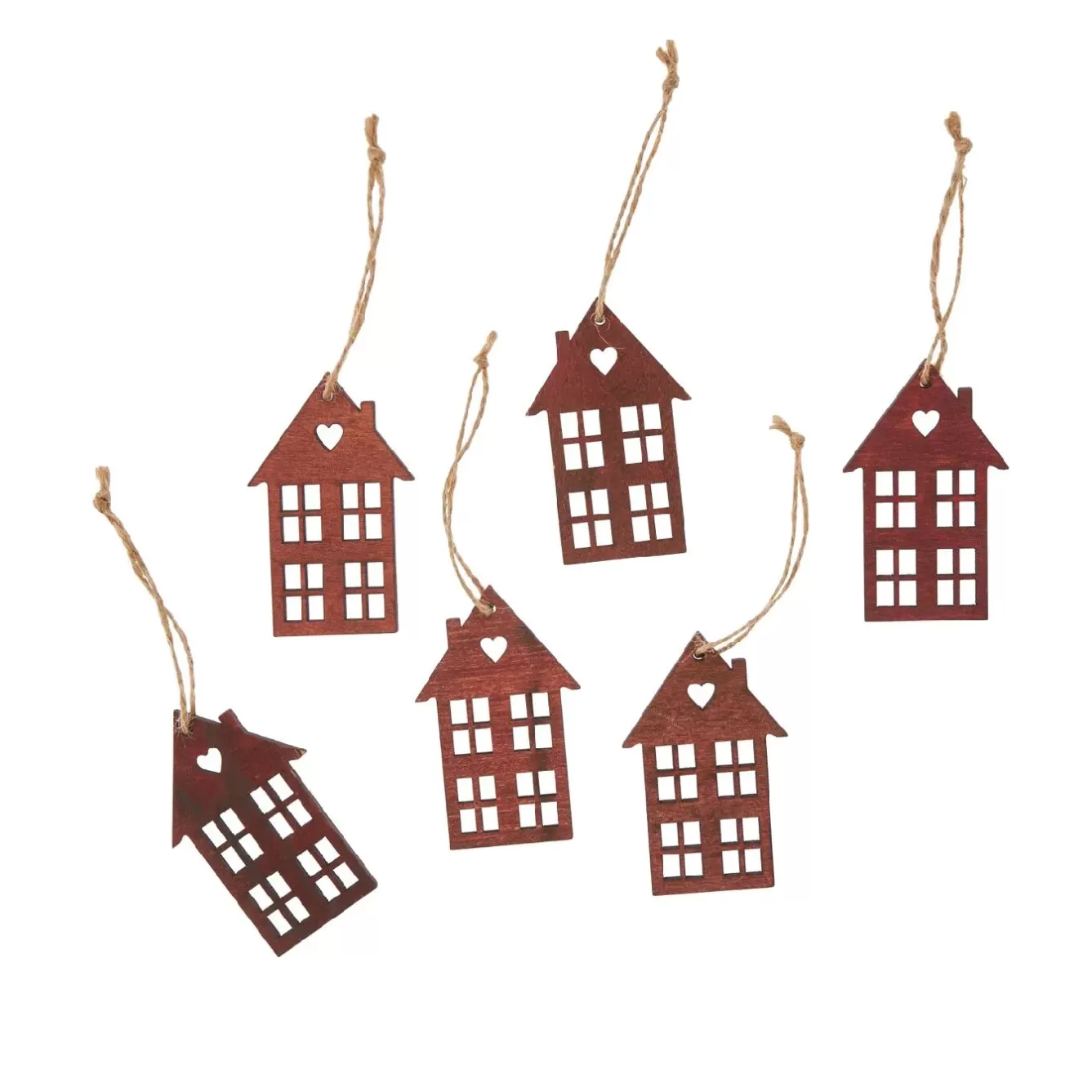 Deko-Anhänger | Weihnachtsbaumschmuck>NANU-NANA 6er Set Anhänger Holz, Haus, Dunkelbraun