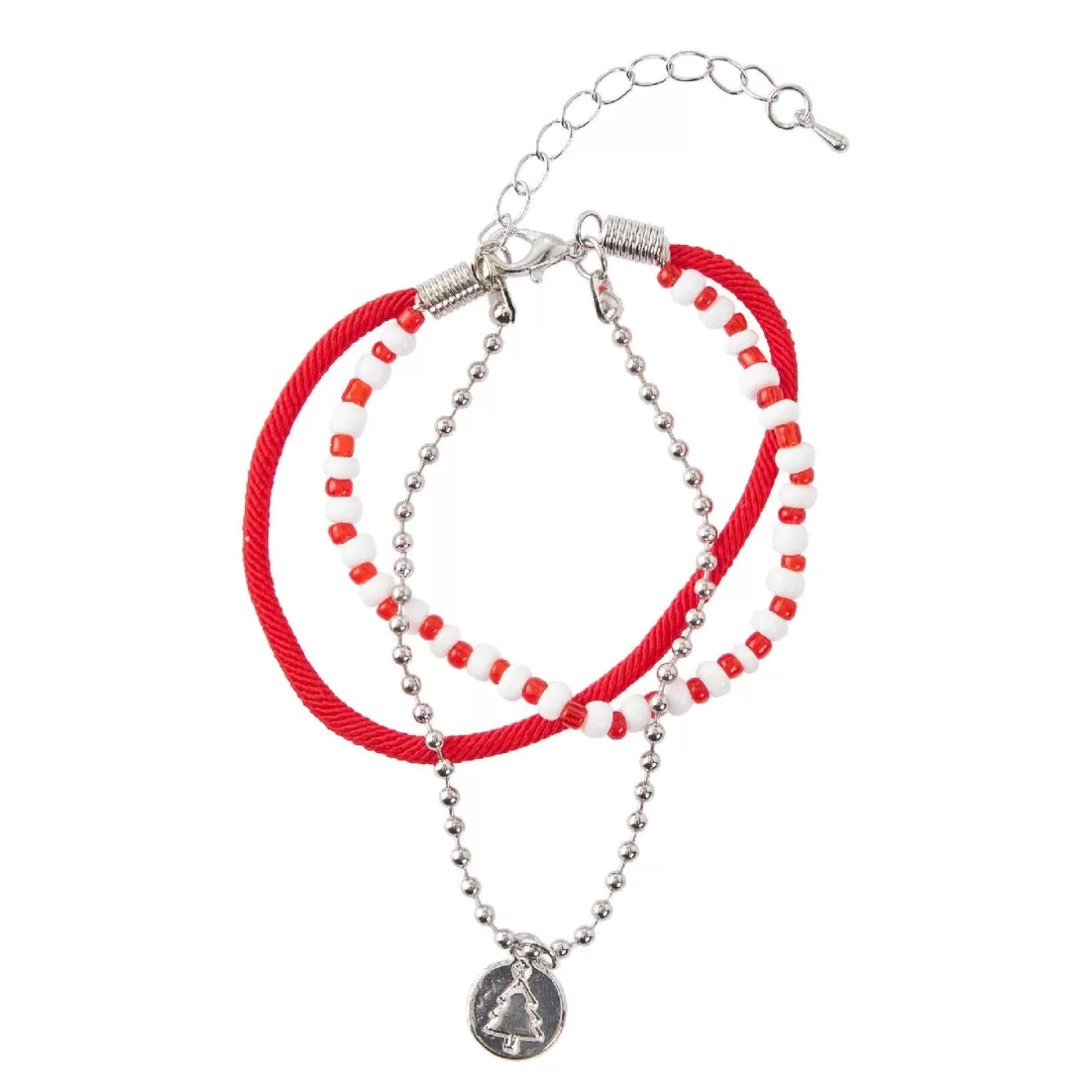 Weihnachtsoutfit | Adventskalender>NANU-NANA Armband Weihnachten, Baum, Rot/silber