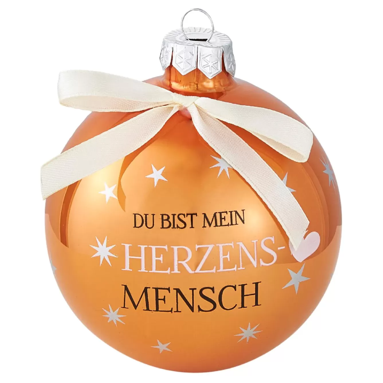 Weihnachtsbaumschmuck | Weihnachtsgeschenke>NANU-NANA Glaskugel Spruch, Herzensmensch/orange/braun/glänzend, 10 Cm