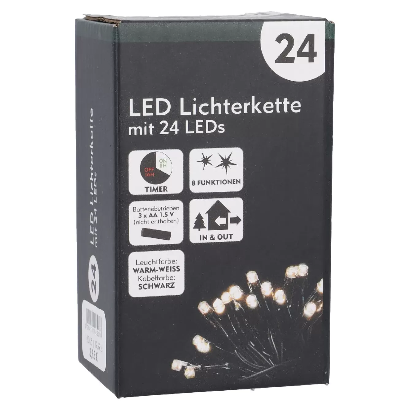 Lichterwelt | Weihnachtsbeleuchtung>NANU-NANA LED-Lichterkette, 8 Funktionen, Warm-weiß, 24 LED