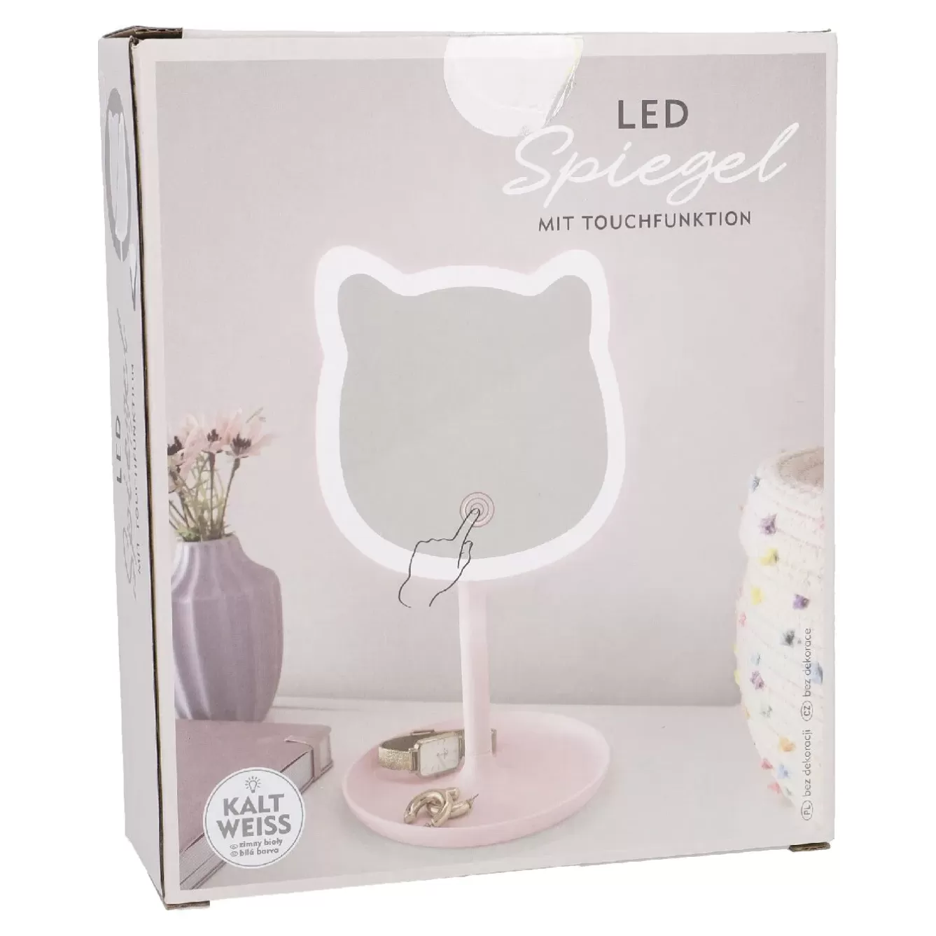 Gadgets | Lichterwelt>NANU-NANA LED-Spiegel Form, Katze/rosa, 26 Cm