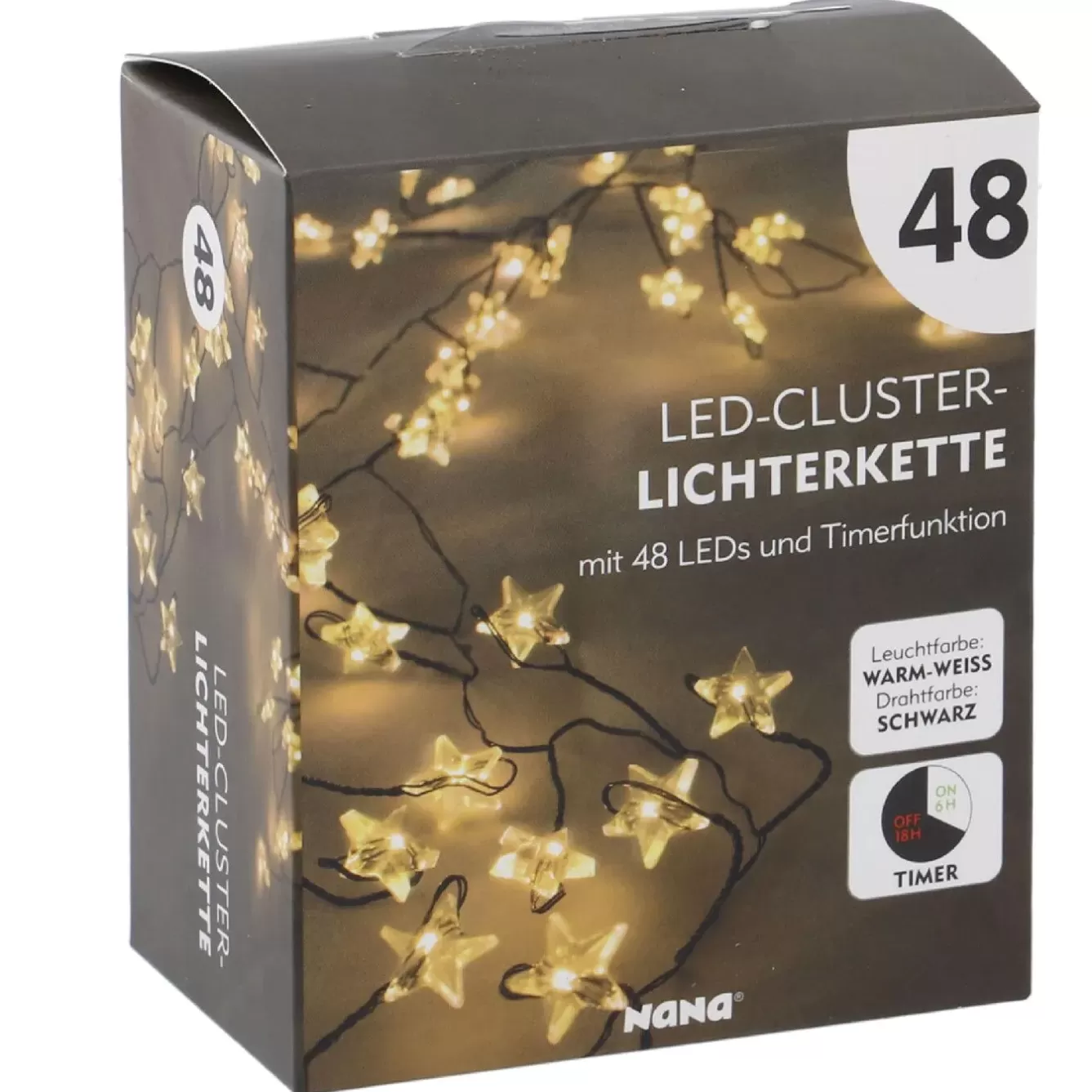 Lichterwelt | Weihnachtsbeleuchtung>NANU-NANA Lichterkette Stern/Cluster, Schwarz, 48 LED