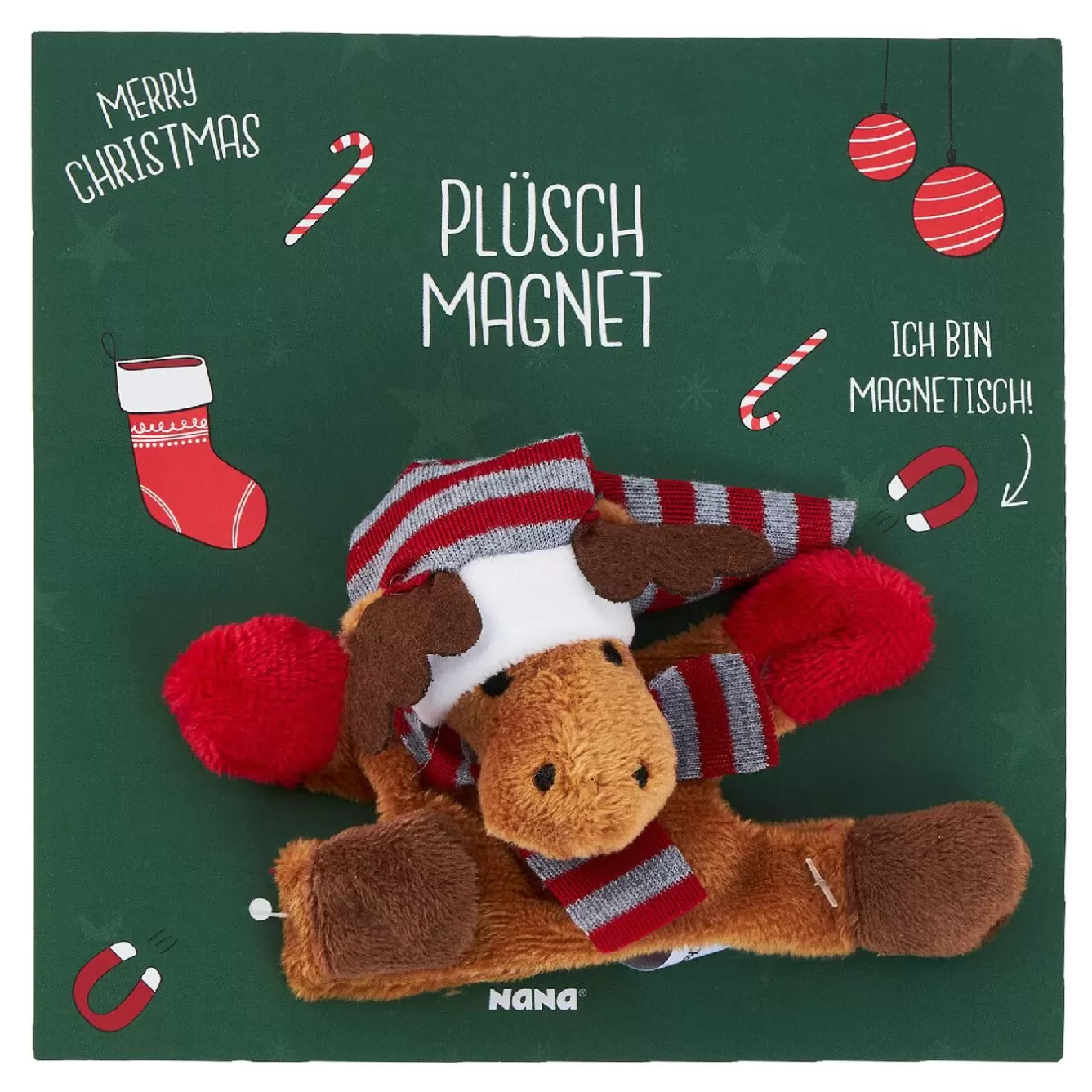 Weihnachtsgeschenke | Nikolaus>NANU-NANA Plüschmagnet Xmas, Elch, 9 Cm